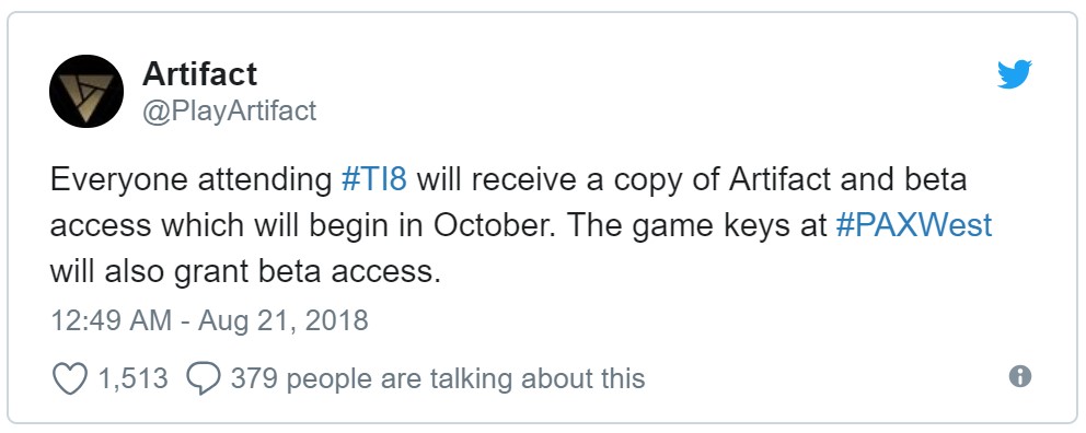 Valve cho tất cả khán giả xem trực tiếp TI8 chơi thử Artifact miễn phí